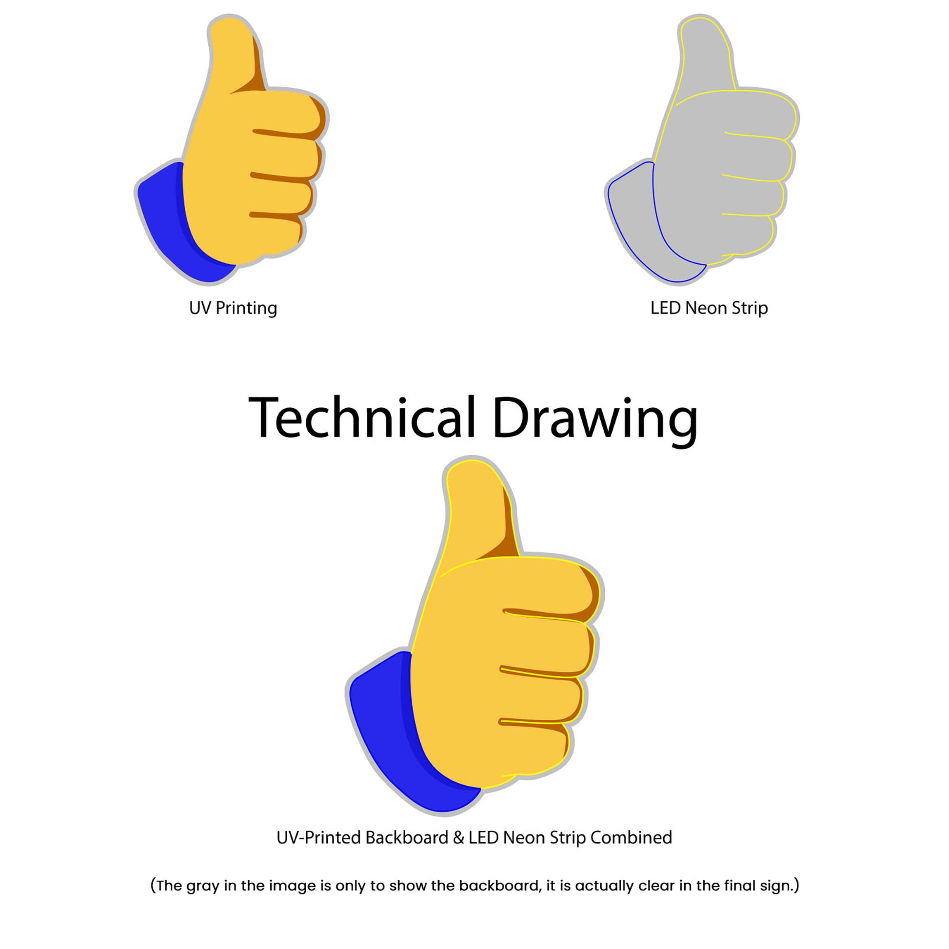 Thumbs Up Emoji Neon Sign - Multi-Color - Technical Drawing