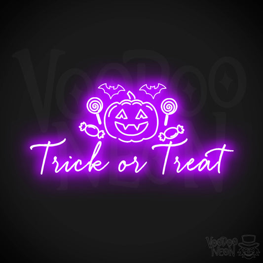 Trick Or Treat Neon Sign - Neon Trick or Treat Sign - LED Wall Art - Color Purple