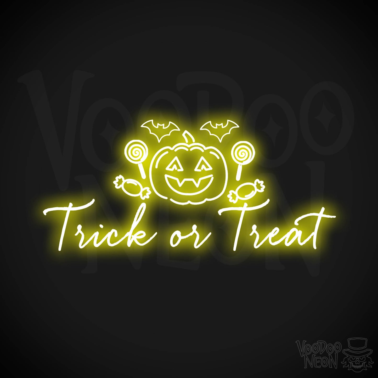 Trick Or Treat Neon Sign - Neon Trick or Treat Sign - LED Wall Art - Color Yellow