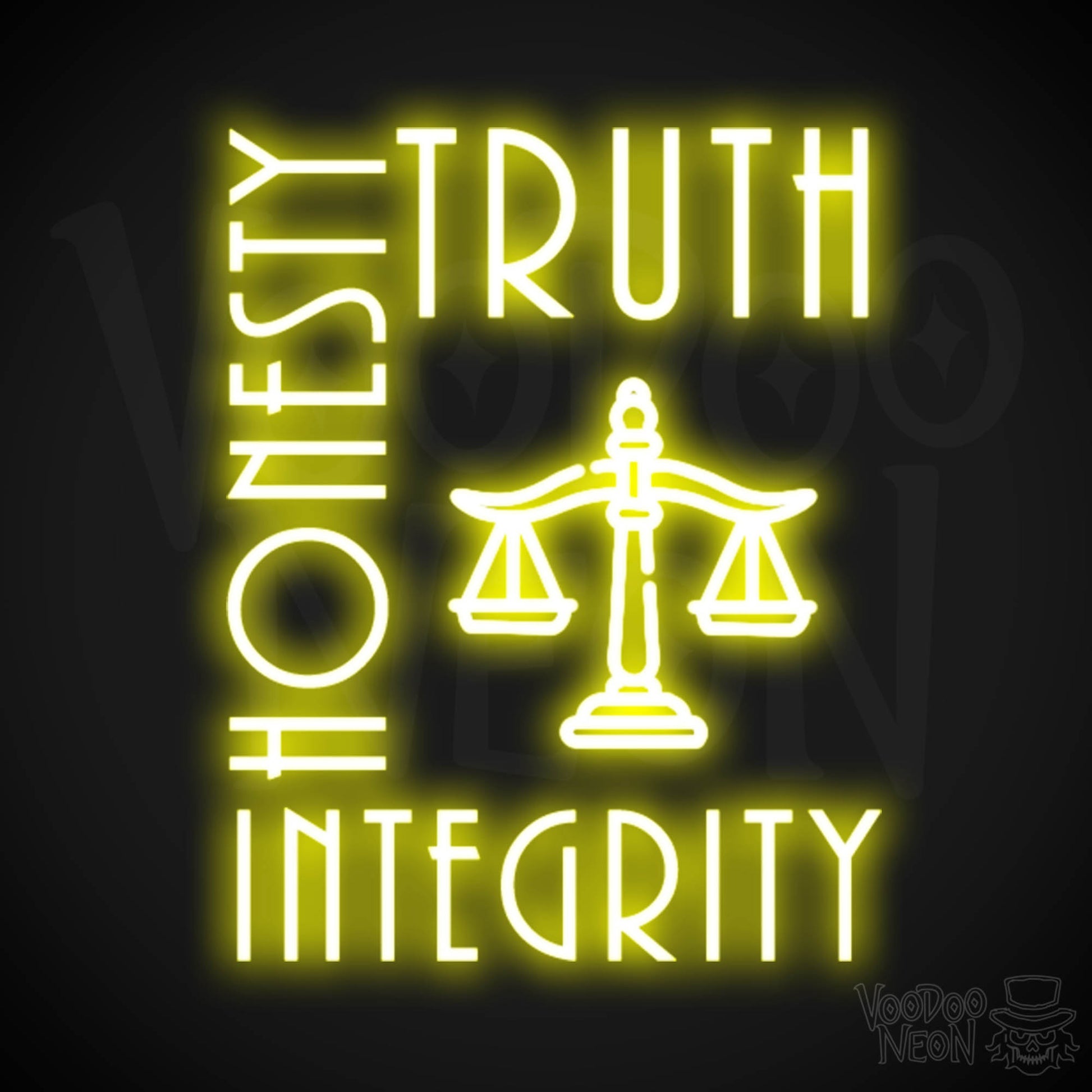 Truth Honesty Integrity Neon Sign - LED Wall Art - Color Yellow