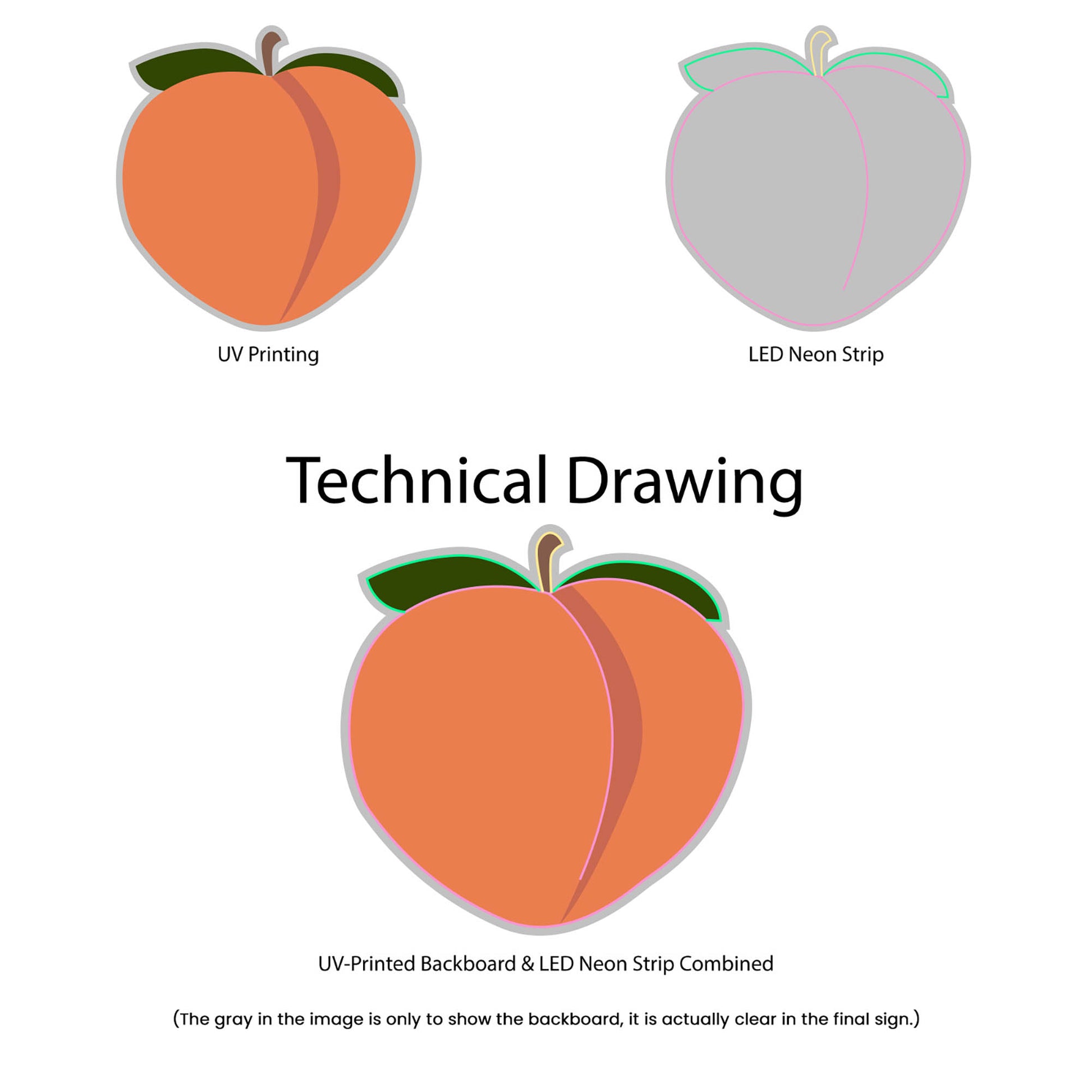 Two Tone Peach Emoji Neon Sign - Multi-Color - Technical Drawing