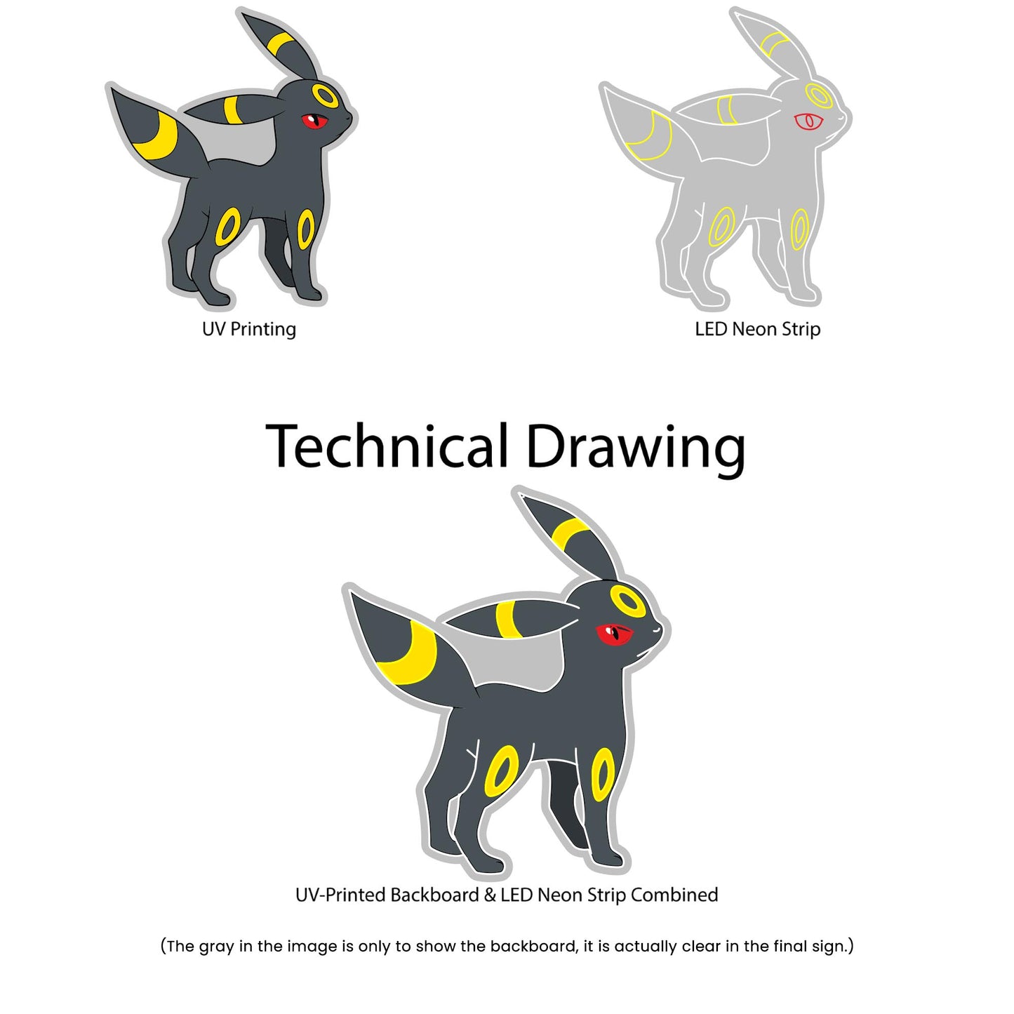 Umbreon Neon Sign - Multi-Color - Technical Drawing