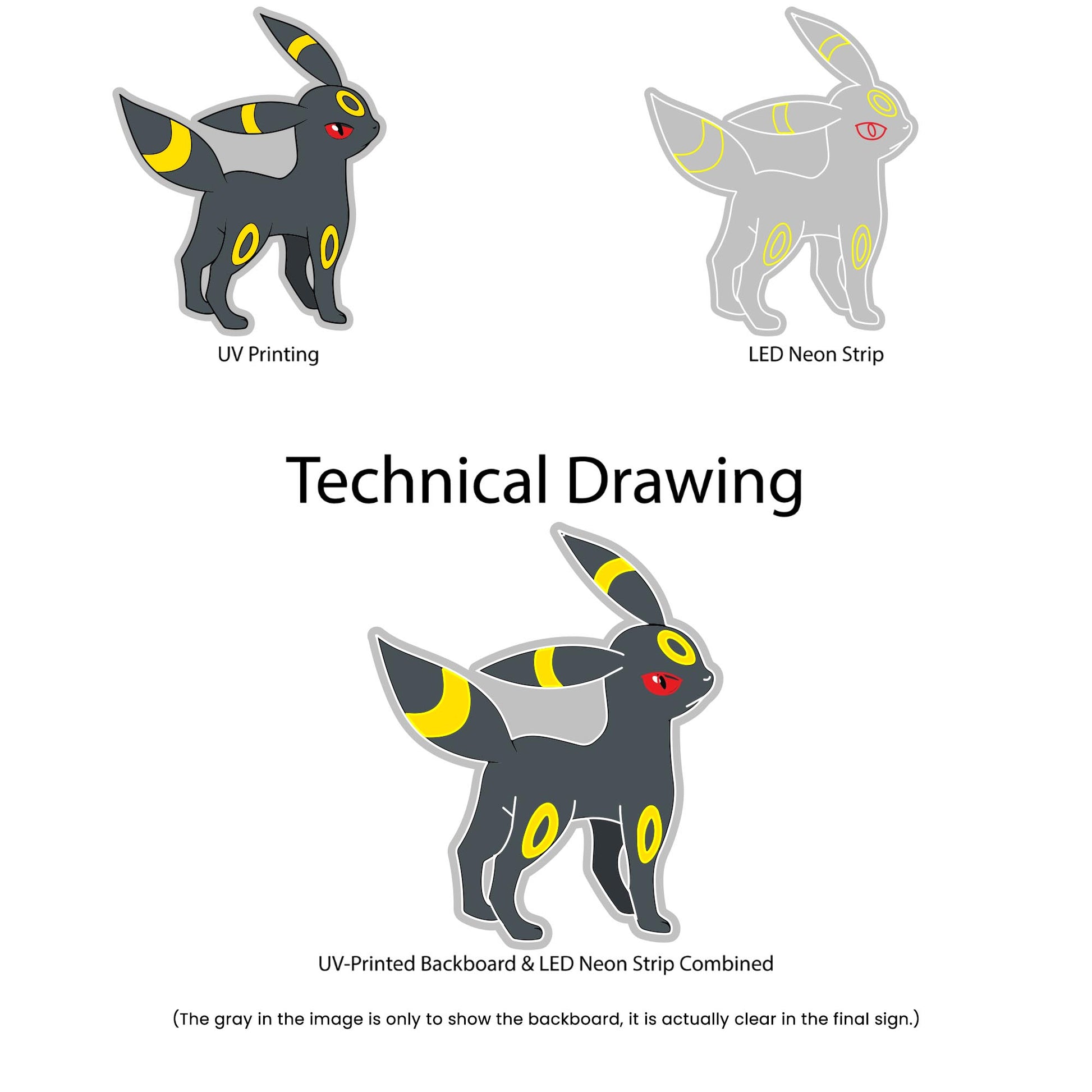 Umbreon Neon Sign - Multi-Color - Technical Drawing