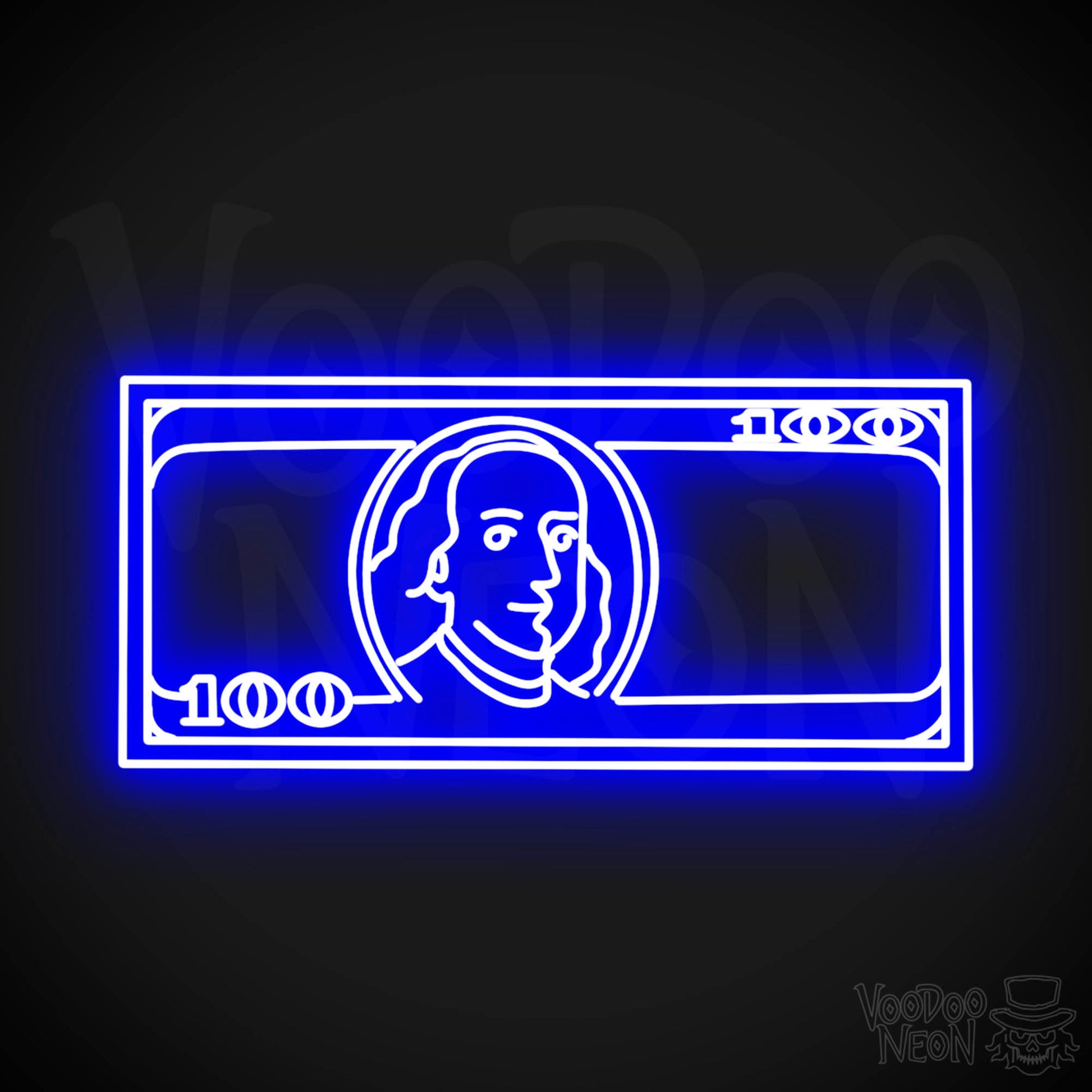 US $100 Bill Neon Sign - Neon $100 Sign - Color Dark Blue