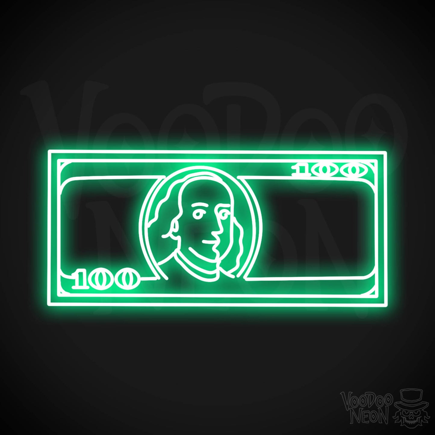US $100 Bill Neon Sign - Neon $100 Sign - Color Green