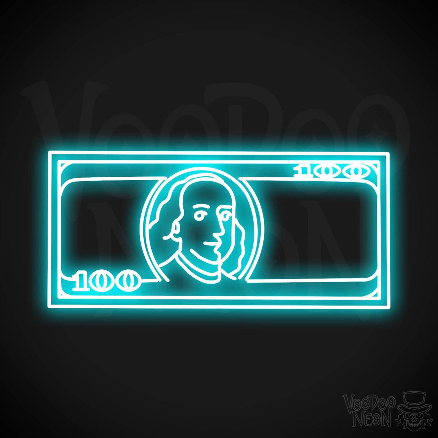 US $100 Bill Neon Sign - Neon $100 Sign - Color Ice Blue