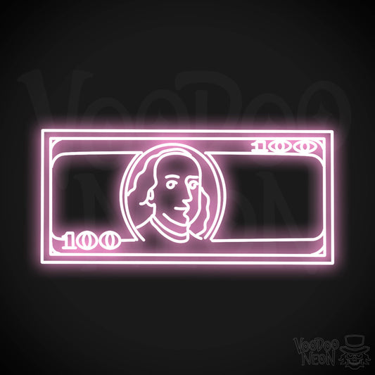 US $100 Bill Neon Sign - Neon $100 Sign - Color Light Pink