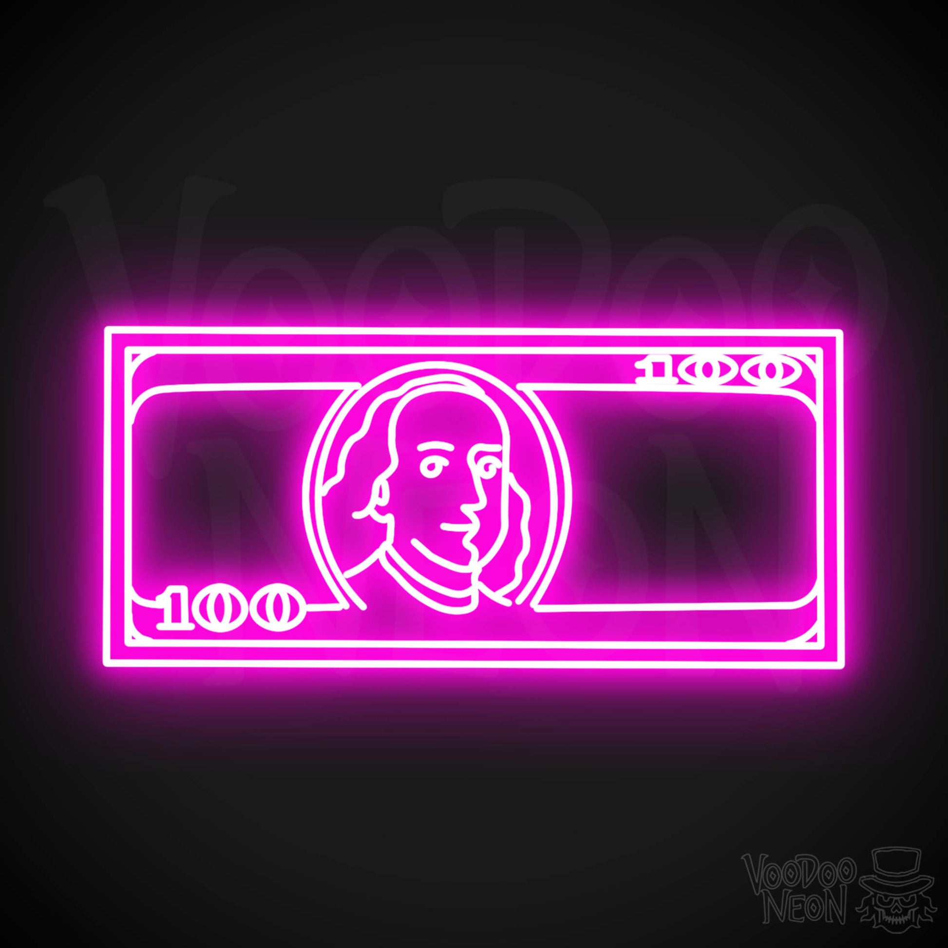 US $100 Bill Neon Sign - Neon $100 Sign - Color Pink