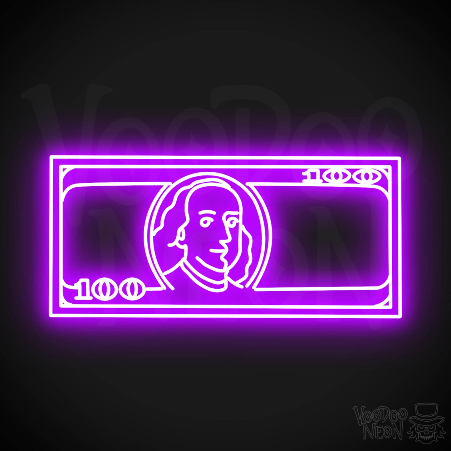 US $100 Bill Neon Sign - Neon $100 Sign - Color Purple