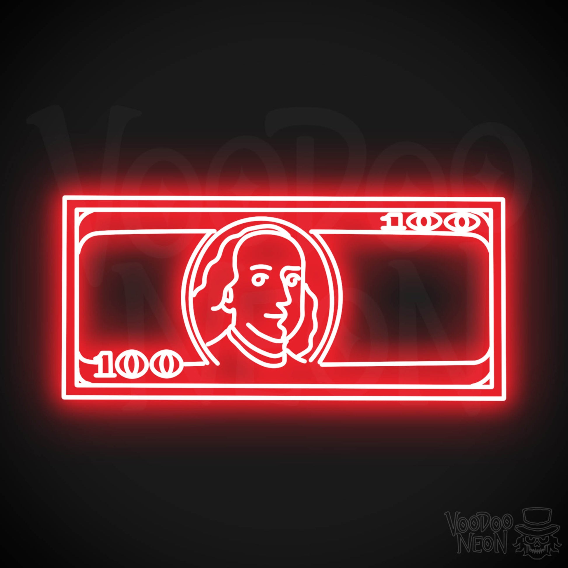 US $100 Bill Neon Sign - Neon $100 Sign - Color Red