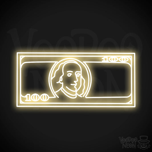 US $100 Bill Neon Sign - Neon $100 Sign - Color Warm White
