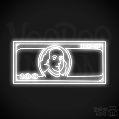 US $100 Bill Neon Sign - Neon $100 Sign - Color White