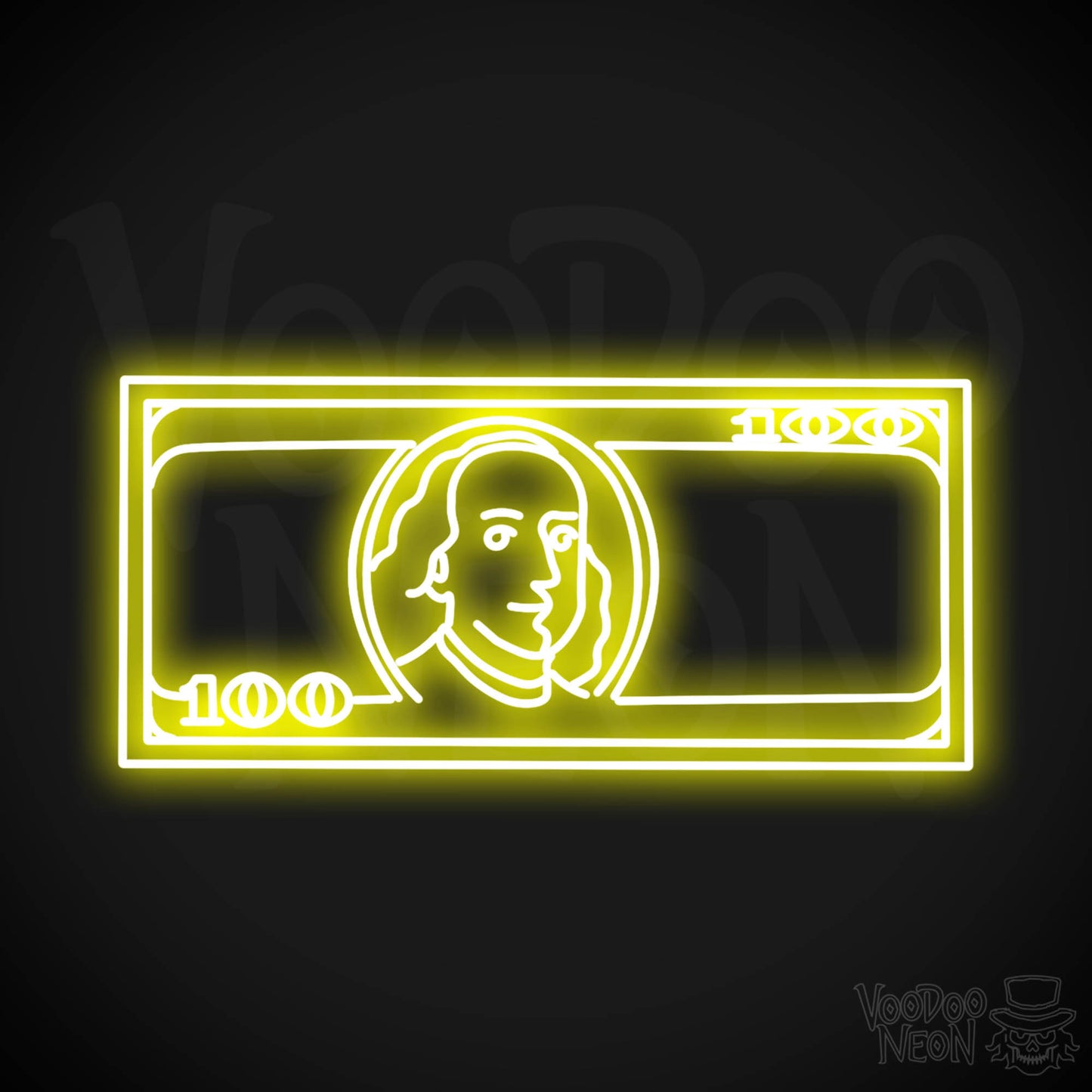 US $100 Bill Neon Sign - Neon $100 Sign - Color Yellow