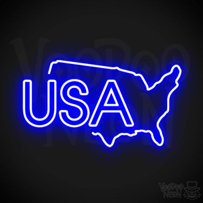 USA Neon Sign - Neon USA Sign - LED Signs - Wall Art - Color Dark Blue