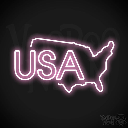 USA Neon Sign - Neon USA Sign - LED Signs - Wall Art - Color Light Pink