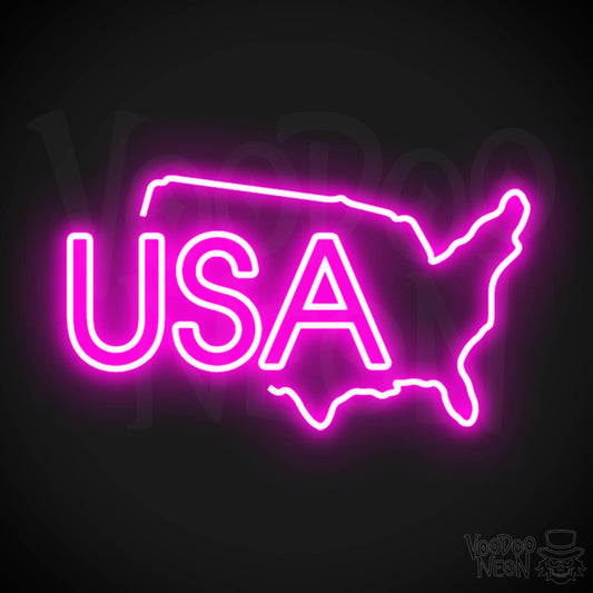 USA Neon Sign - Neon USA Sign - LED Signs - Wall Art - Color Pink