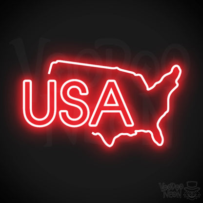 USA Neon Sign - Neon USA Sign - LED Signs - Wall Art - Color Red