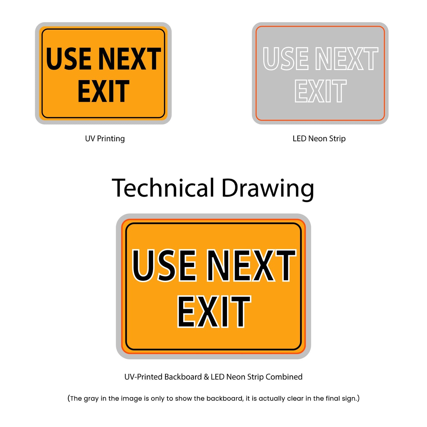 Use Next Exit Neon Sign - Multi-Color - Technical Drawing