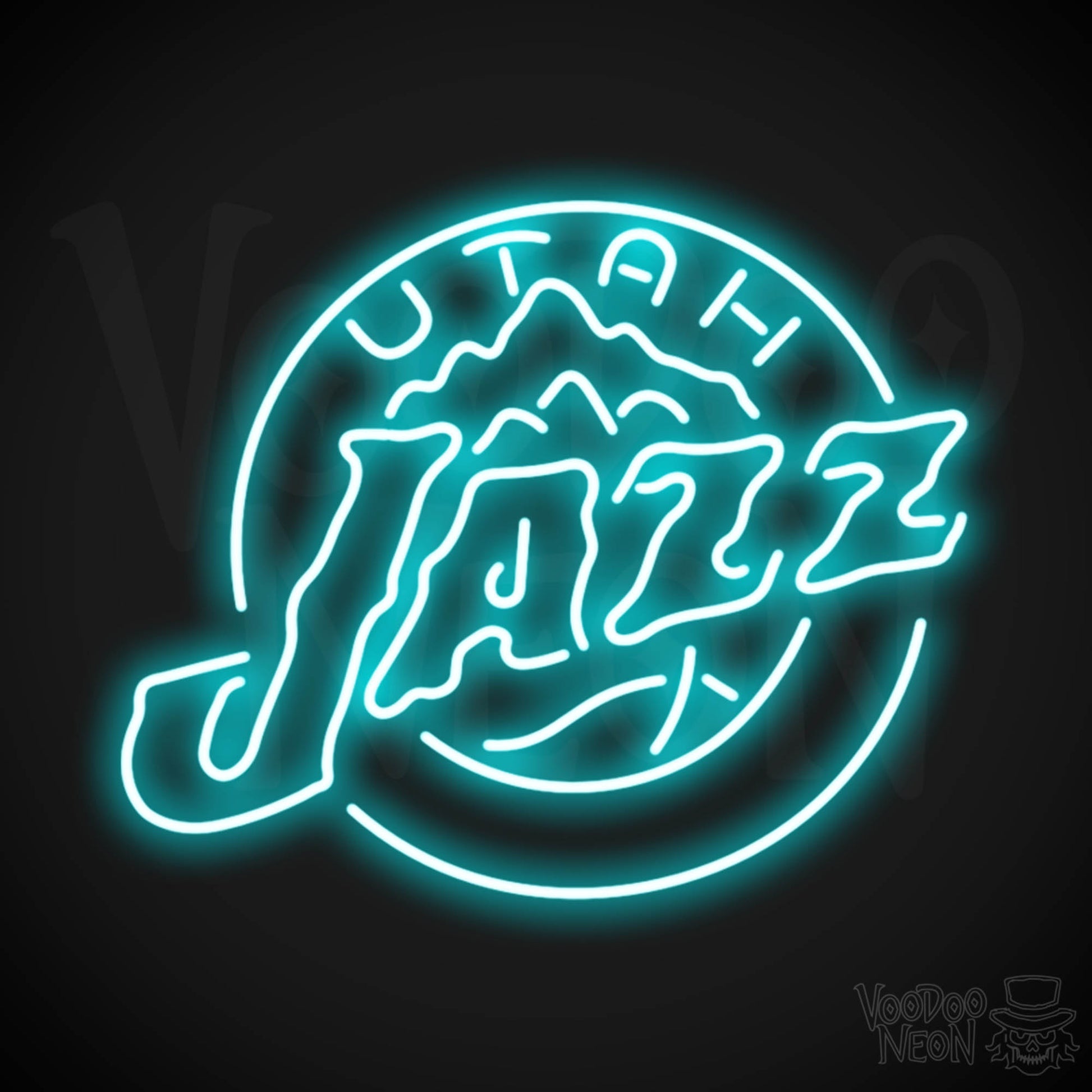 Utah Jazz Neon Sign - Utah Jazz Sign - Neon Jazz Logo Wall Art - Color Ice Blue