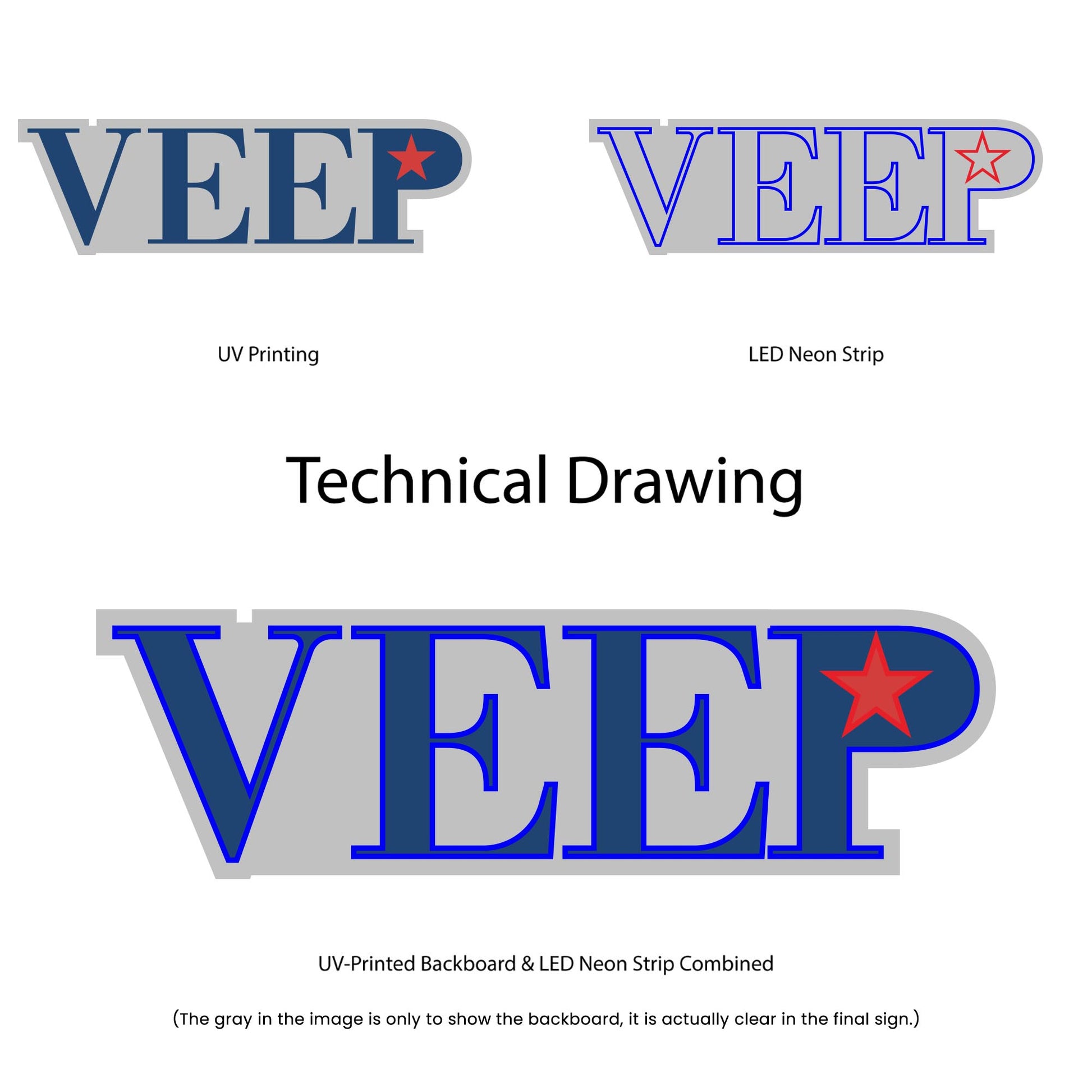 VEEP Neon Sign - Multi-Color - Technical Drawing