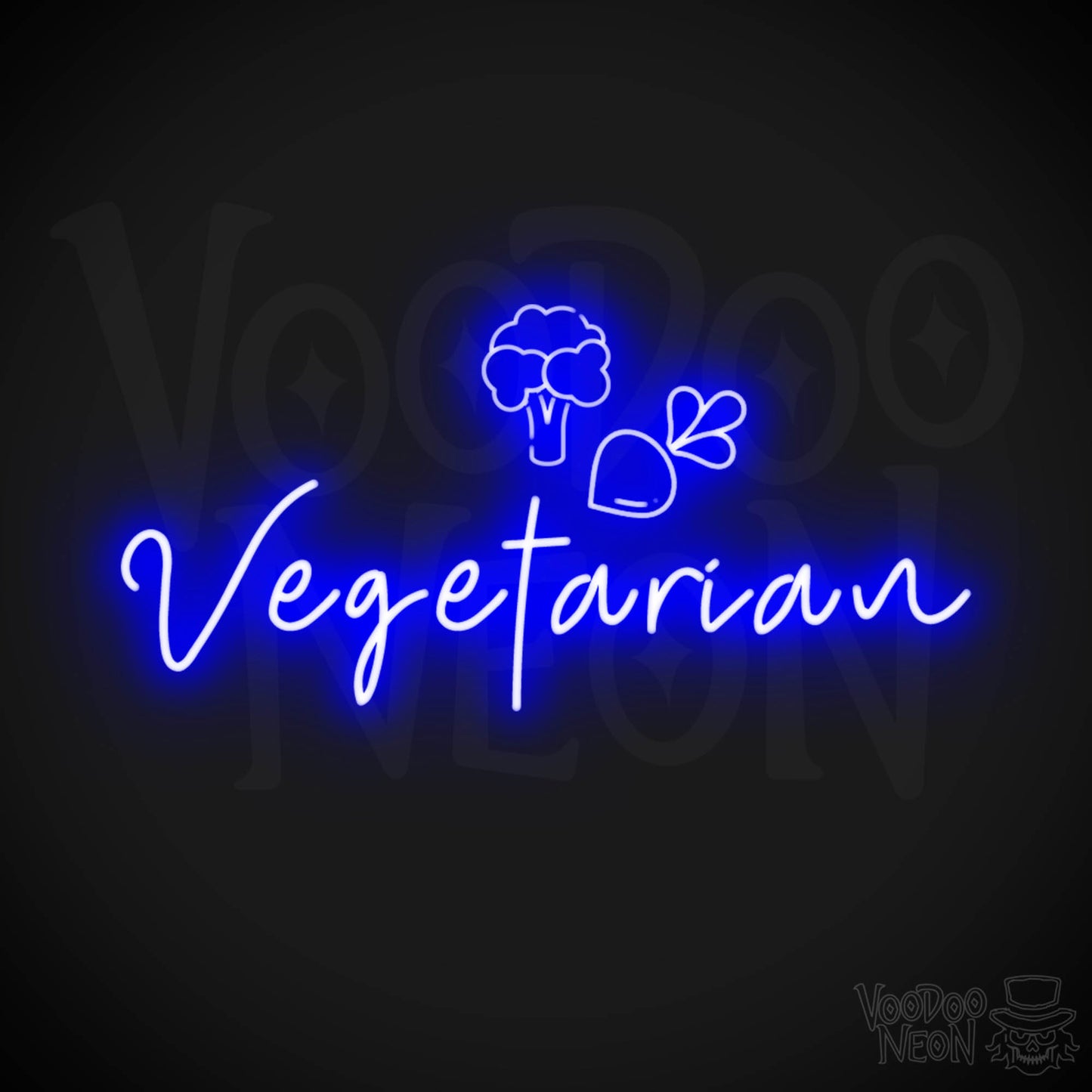 Vegetarian Neon Sign - Neon Vegetarian Restaurant Sign - Vegetarian Wall Art - Color Dark Blue