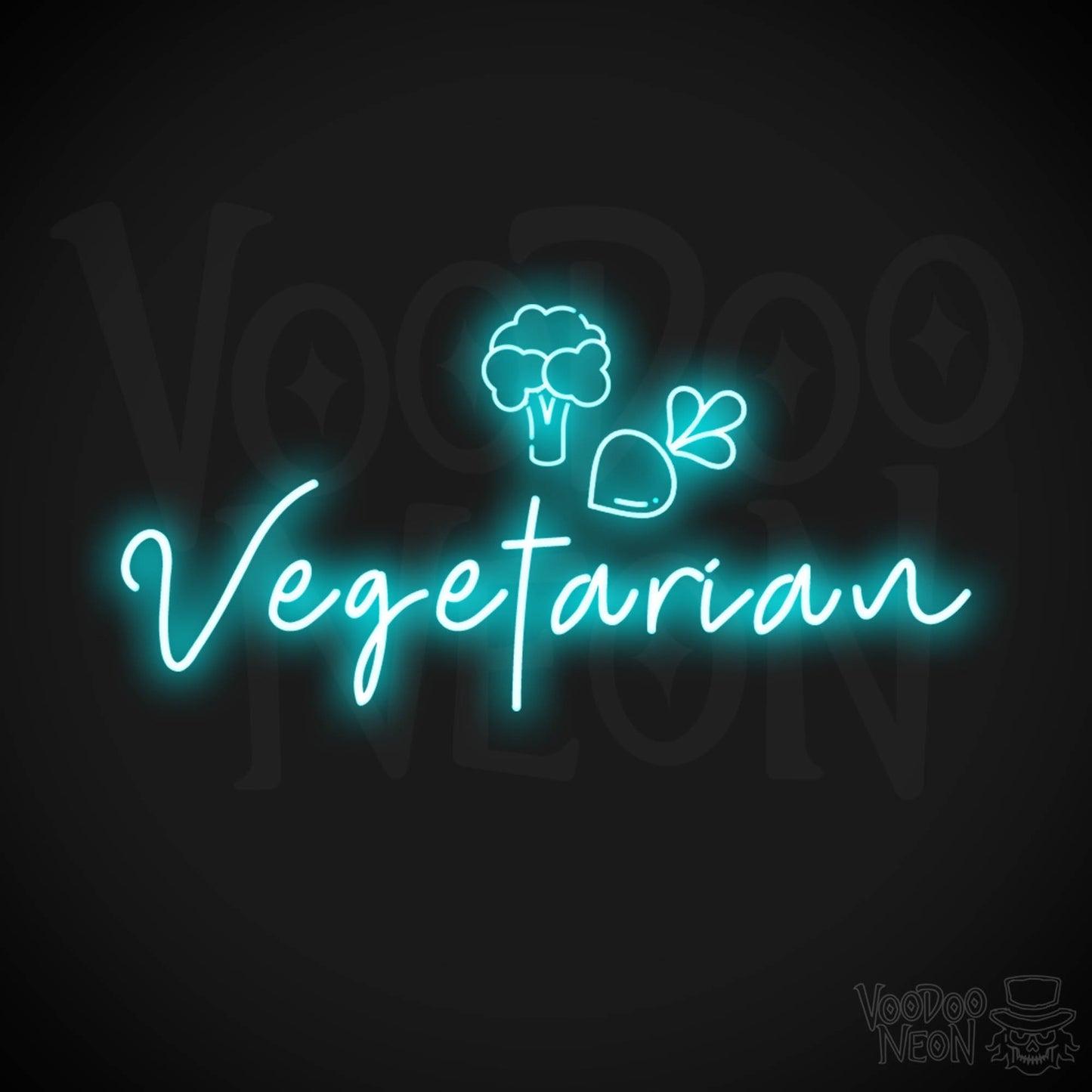 Vegetarian Neon Sign - Neon Vegetarian Restaurant Sign - Vegetarian Wall Art - Color Ice Blue
