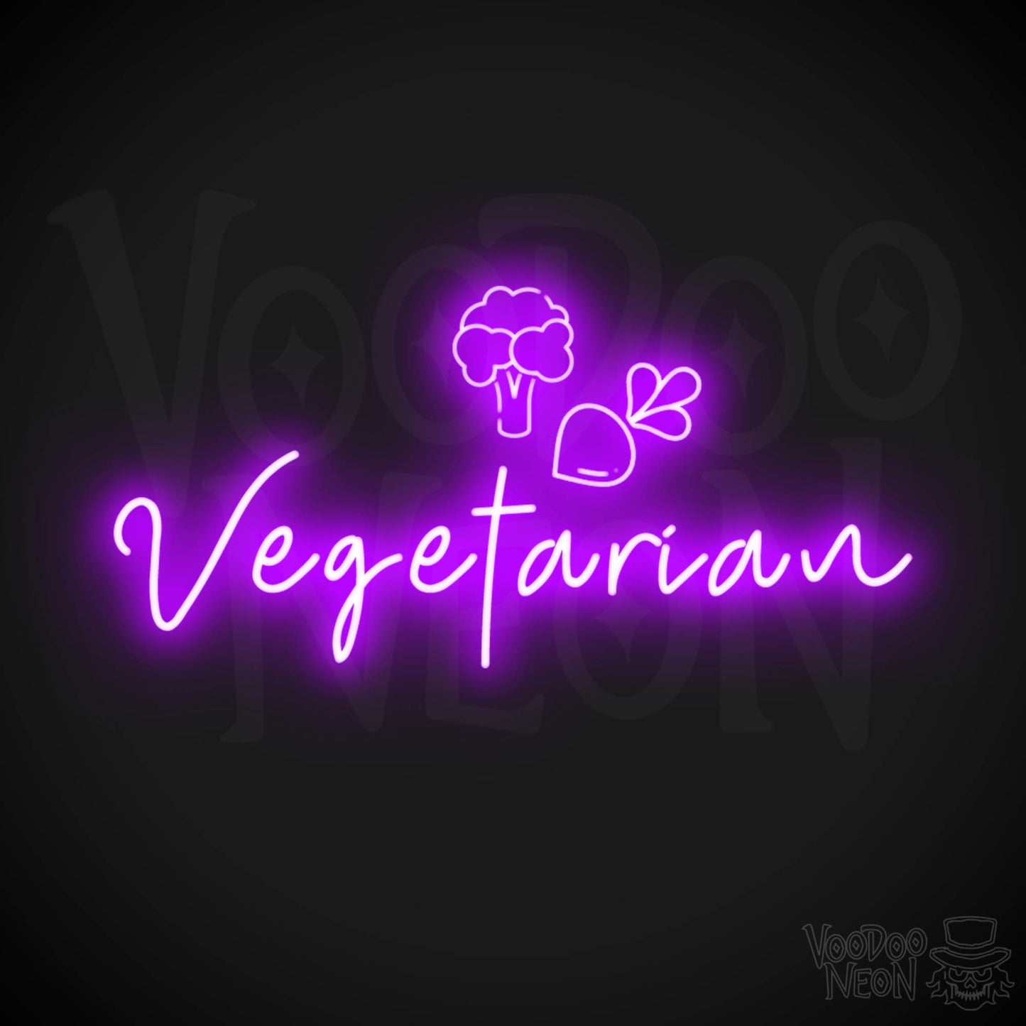 Vegetarian Neon Sign - Neon Vegetarian Restaurant Sign - Vegetarian Wall Art - Color Purple