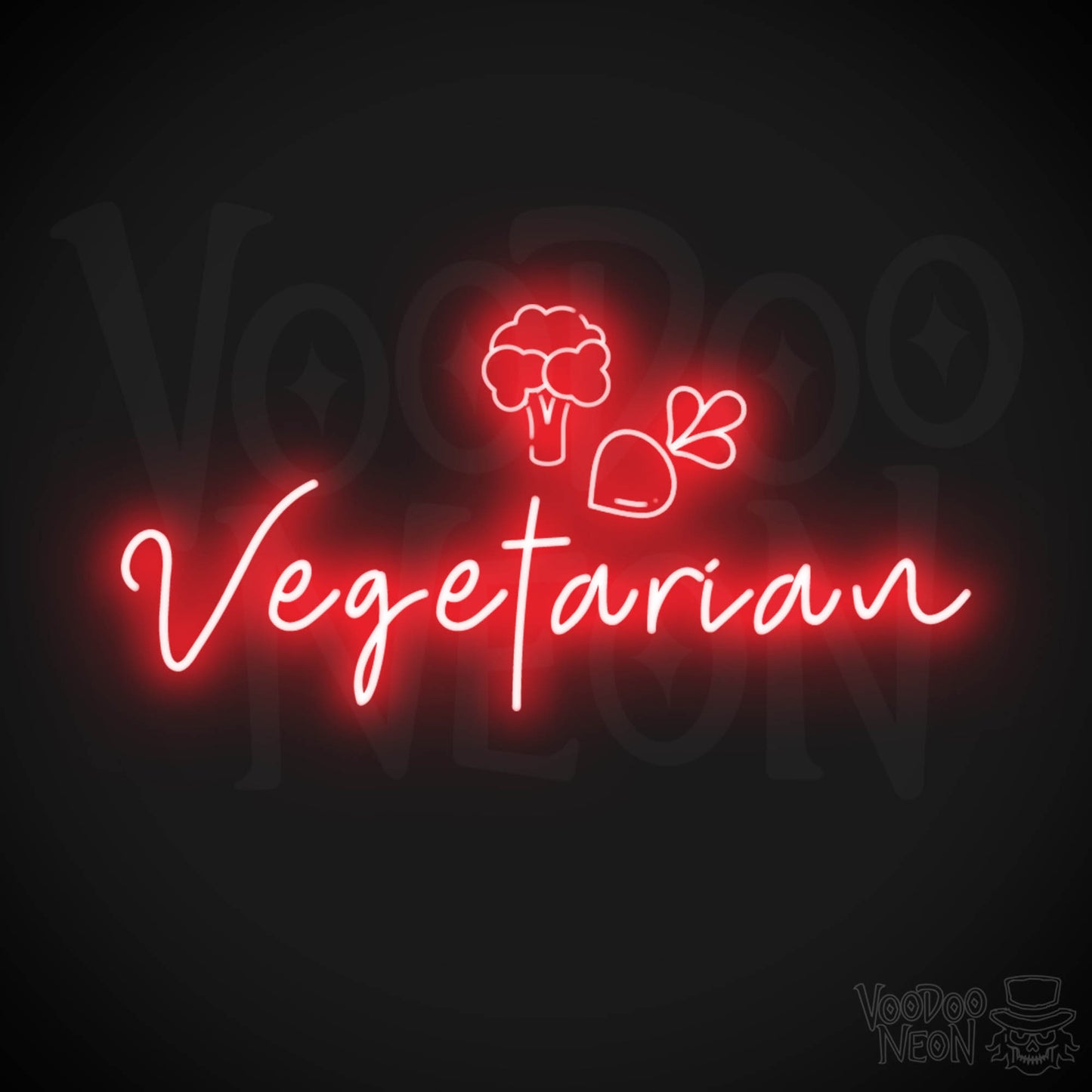 Vegetarian Neon Sign - Neon Vegetarian Restaurant Sign - Vegetarian Wall Art - Color Red
