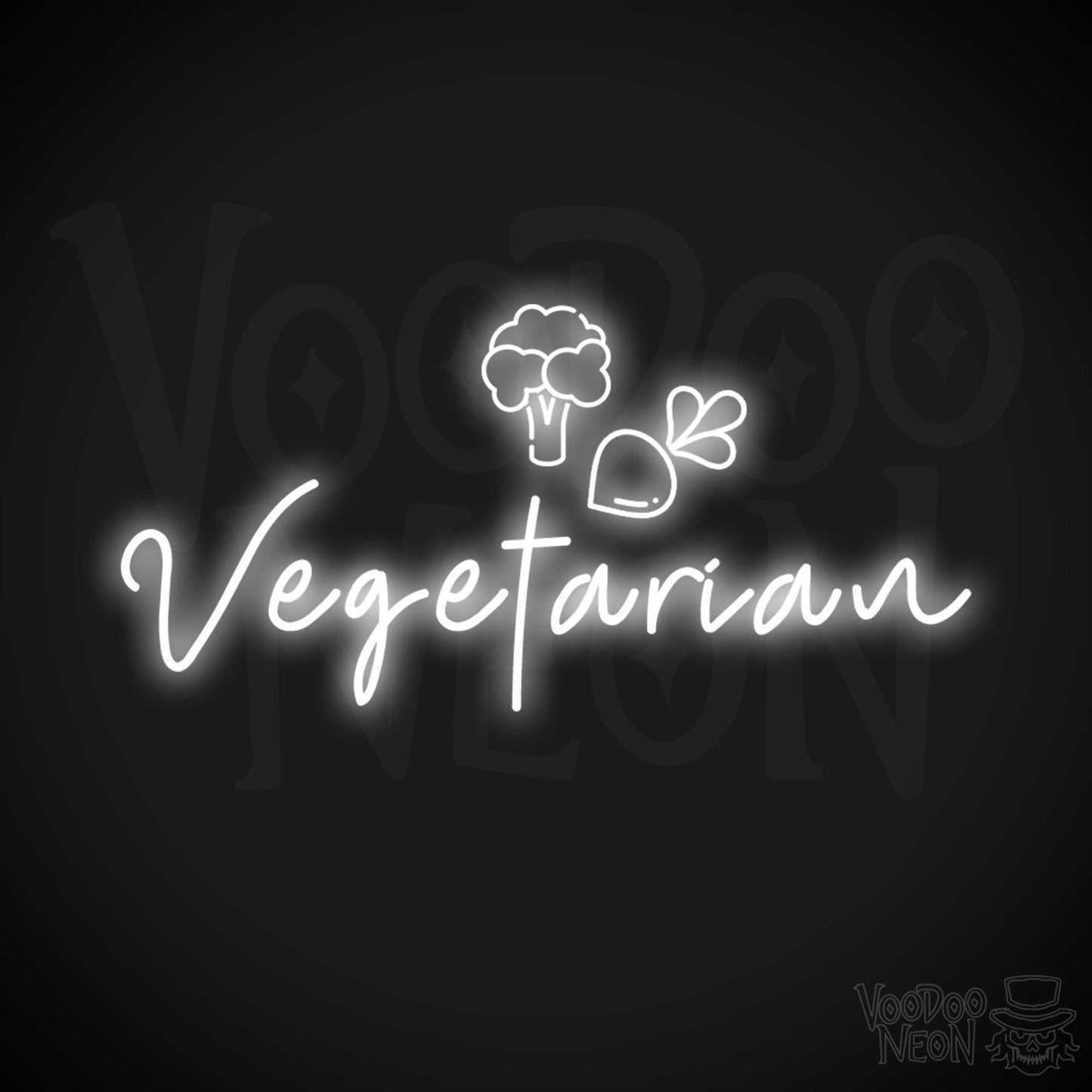 Vegetarian Neon Sign - Neon Vegetarian Restaurant Sign - Vegetarian Wall Art - Color White