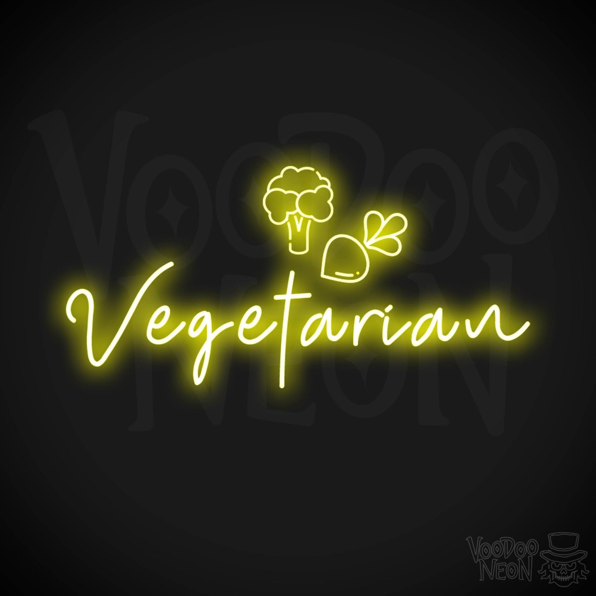 Vegetarian Neon Sign - Neon Vegetarian Restaurant Sign - Vegetarian Wall Art - Color Yellow