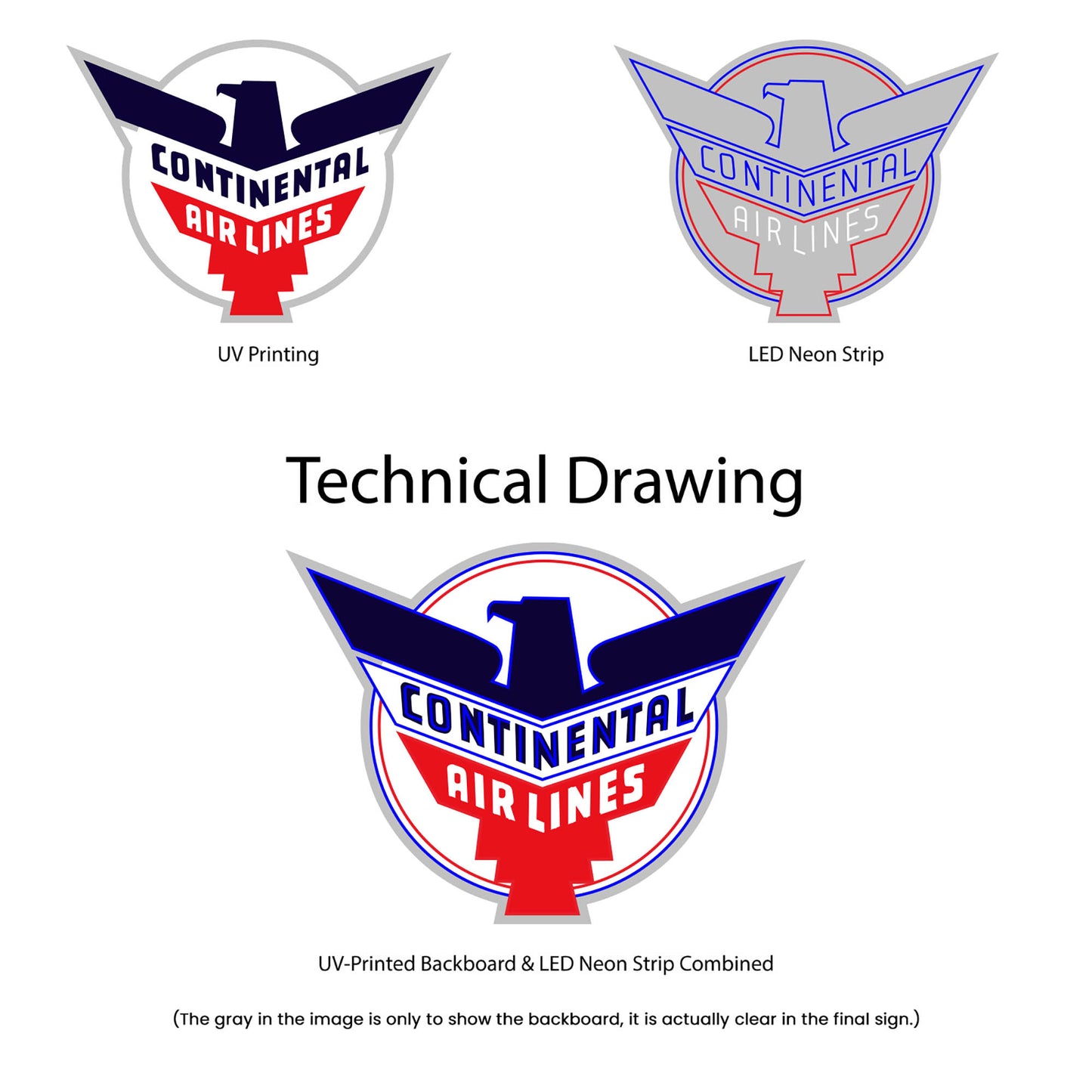 Continental Air (Vintage) Neon Sign - Multi-Color - Technical Drawing