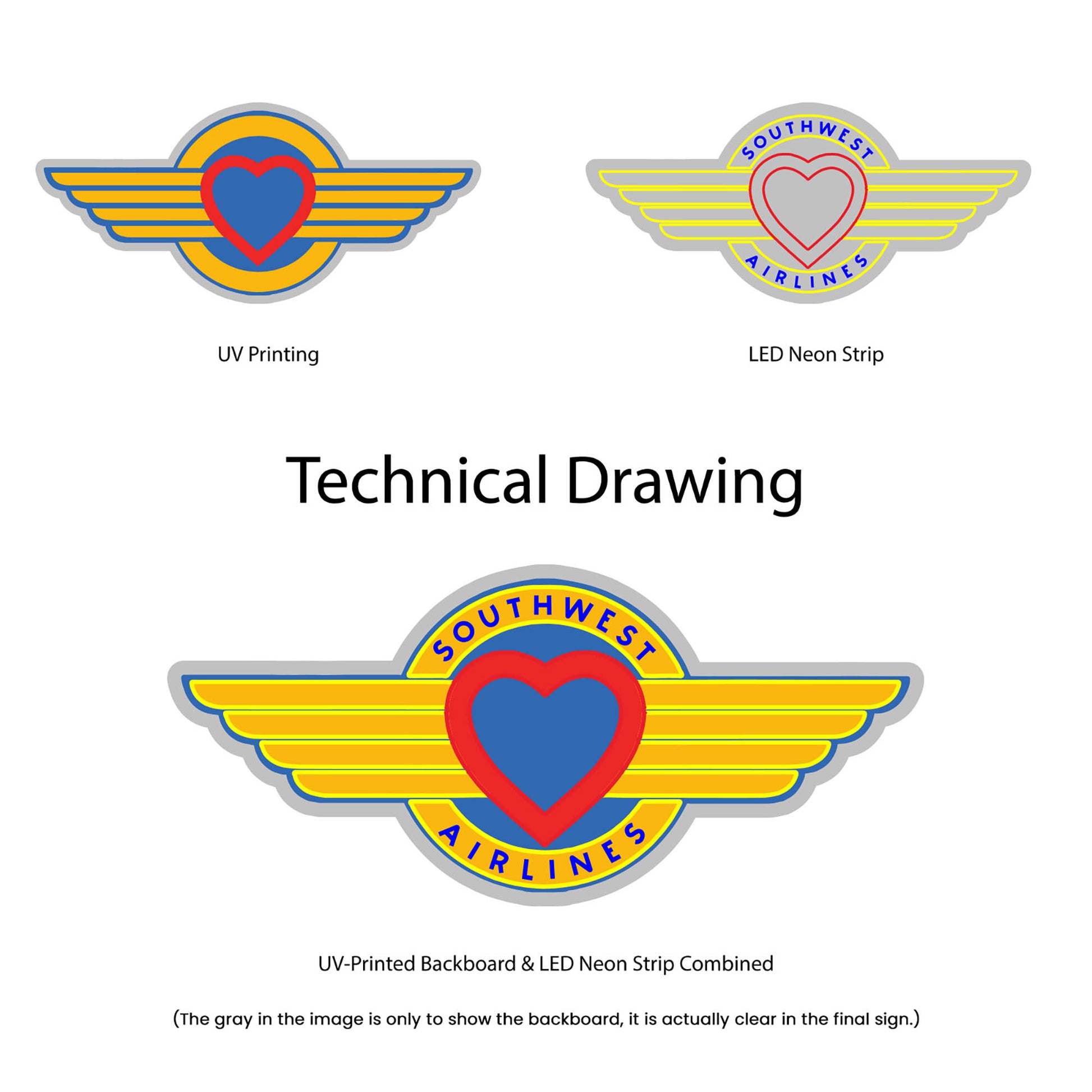 South West Air (Vintage) Neon Sign - Multi-Color - Technical Drawing