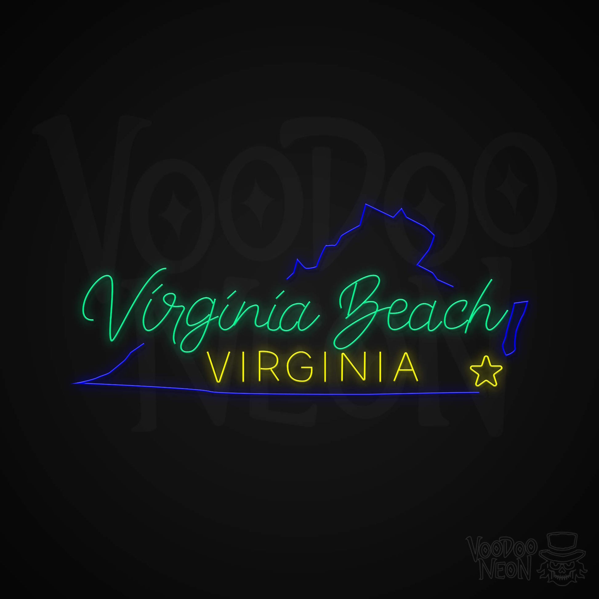 Virginia Beach, Virginia Neon Sign - Multi-Color