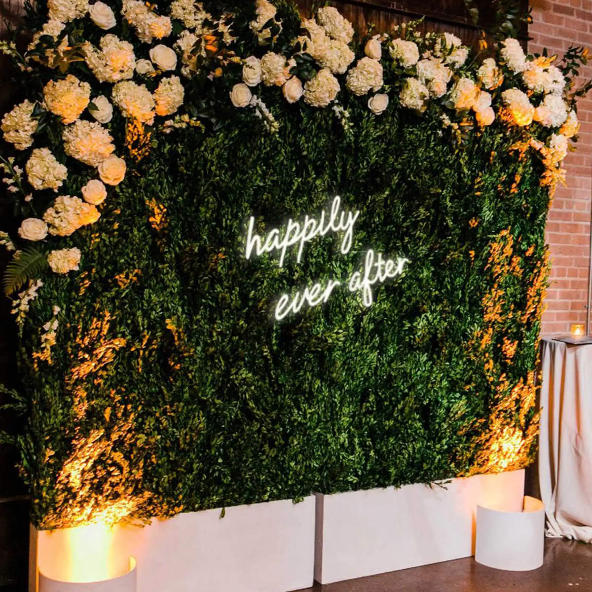 Wedding photo background with a LED neon sign