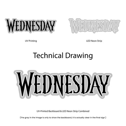 Wednesday Neon Sign - Multi-Color - Technical Drawing