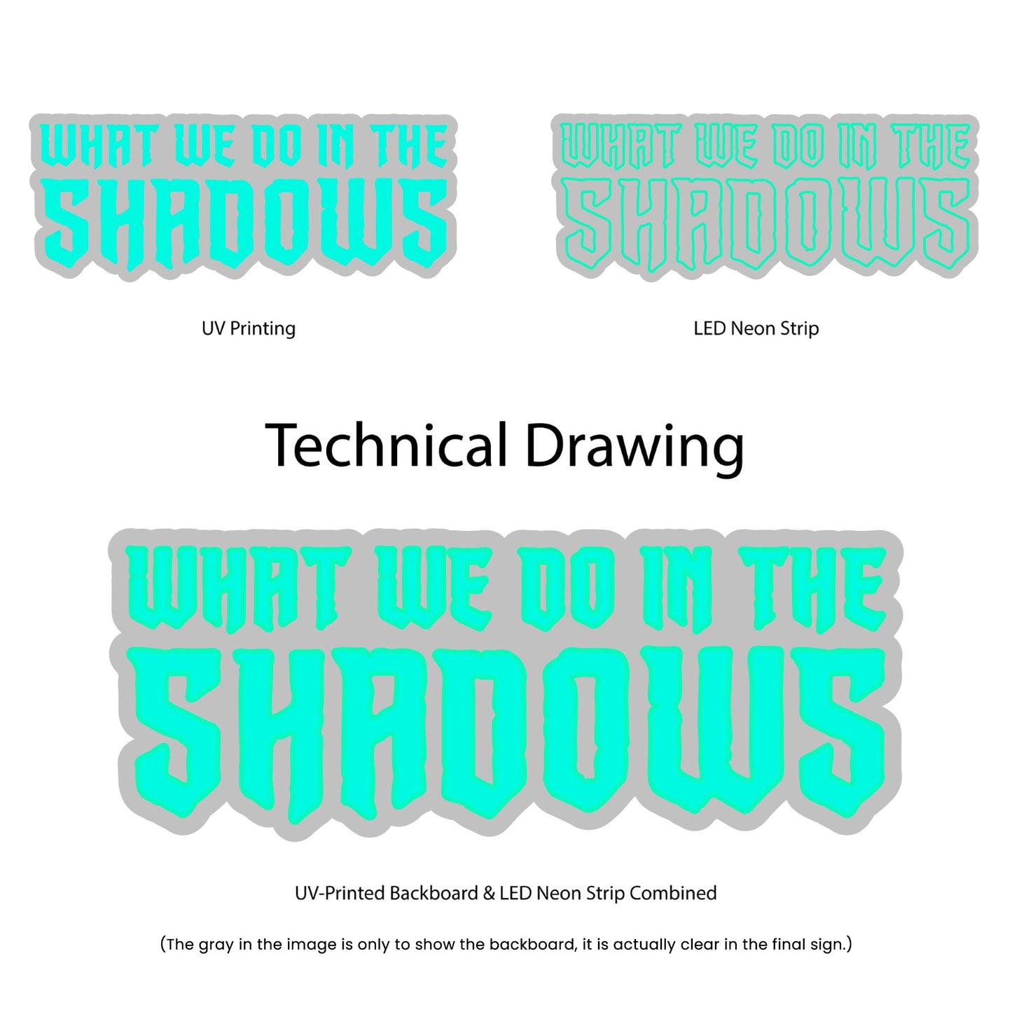 What We Do In the Shadows Neon Sign - Multi-Color - Technical Drawing