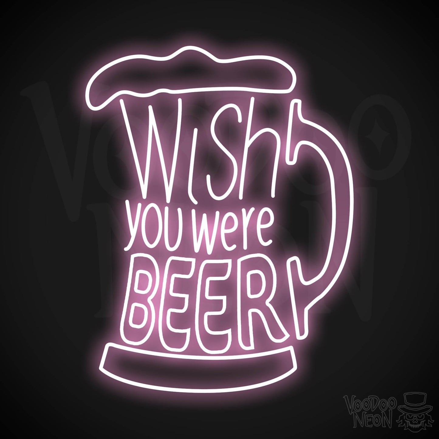 Wish You Were Beer Neon Sign - Light Pink