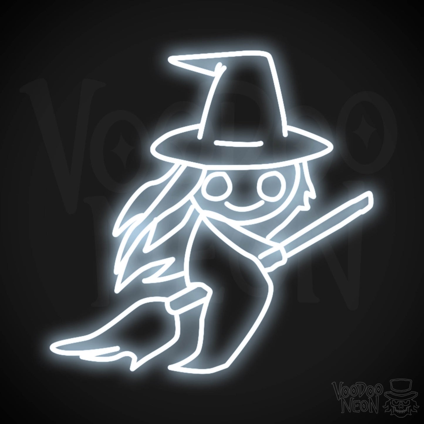 Witch On Broomstick Neon Sign - Neon Witch On Broomstick Wall Art - Halloween Signs - Color Cool White