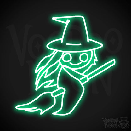 Witch On Broomstick Neon Sign - Neon Witch On Broomstick Wall Art - Halloween Signs - Color Green