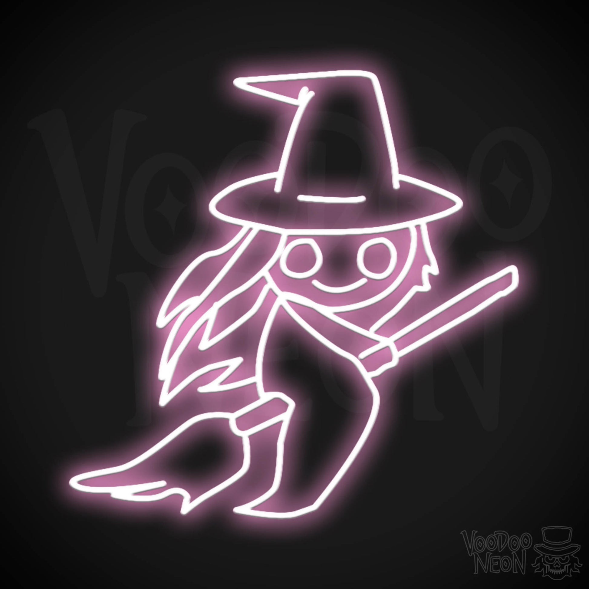Witch On Broomstick Neon Sign - Neon Witch On Broomstick Wall Art - Halloween Signs - Color Light Pink