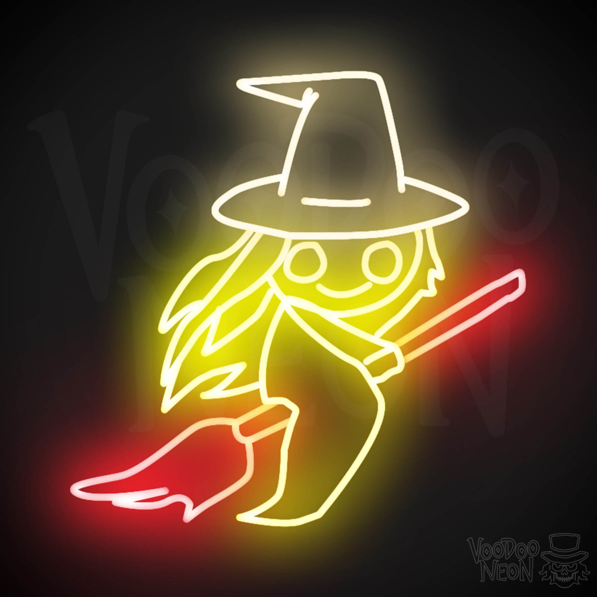 Witch On Broomstick Neon Sign - Neon Witch On Broomstick Wall Art - Halloween Signs - Color Multi-Color