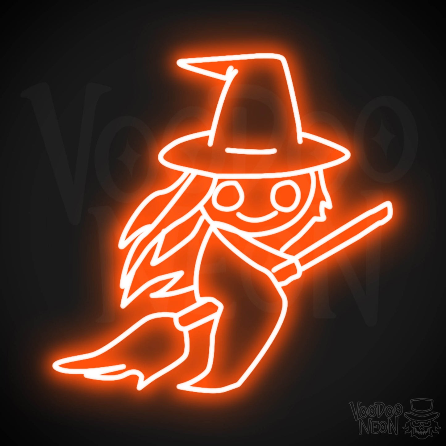Witch On Broomstick Neon Sign - Neon Witch On Broomstick Wall Art - Halloween Signs - Color Orange