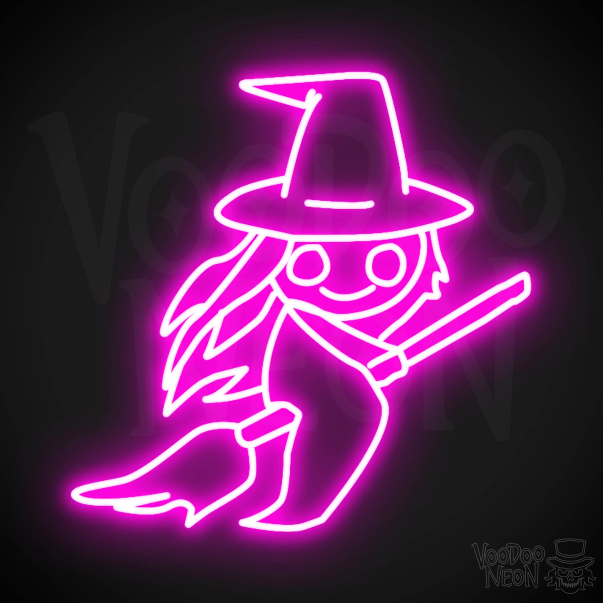 Witch On Broomstick Neon Sign - Neon Witch On Broomstick Wall Art - Halloween Signs - Color Pink