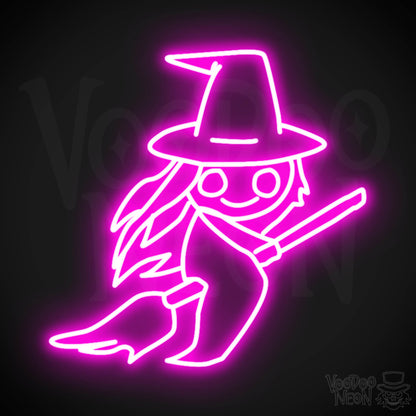Witch On Broomstick Neon Sign - Neon Witch On Broomstick Wall Art - Halloween Signs - Color Pink