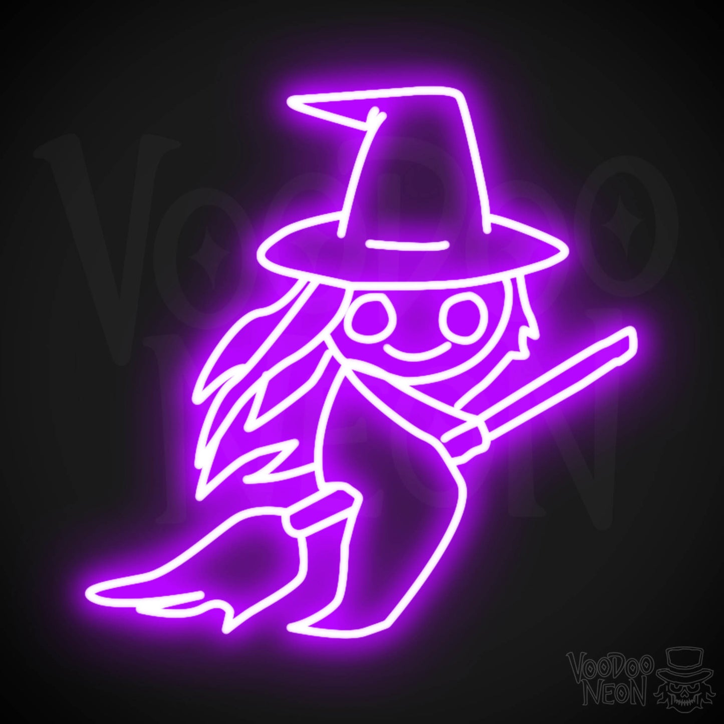 Witch On Broomstick Neon Sign - Neon Witch On Broomstick Wall Art - Halloween Signs - Color Purple