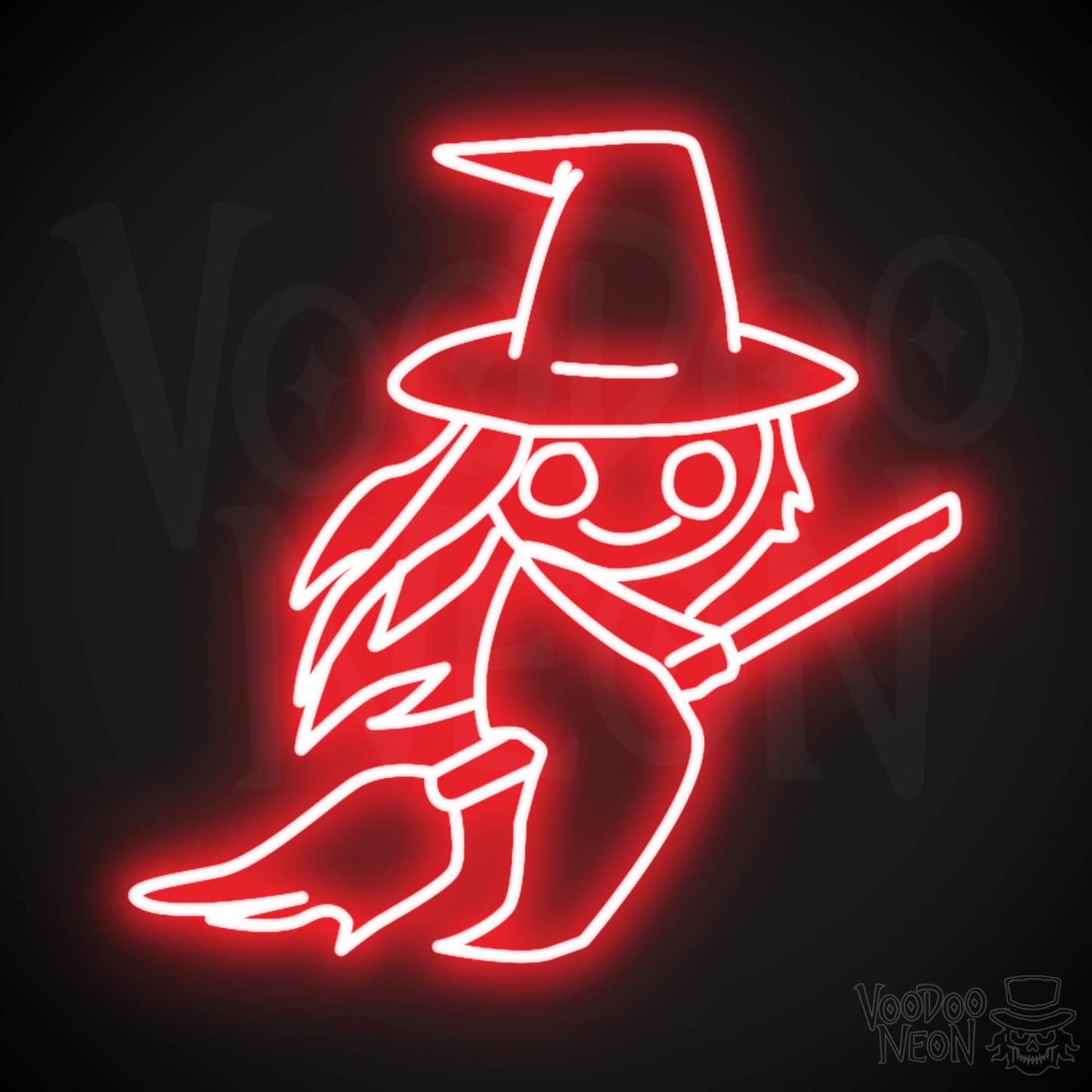 Witch On Broomstick Neon Sign - Neon Witch On Broomstick Wall Art - Halloween Signs - Color Red