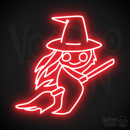 Witch On Broomstick Neon Sign - Neon Witch On Broomstick Wall Art - Halloween Signs - Color Red