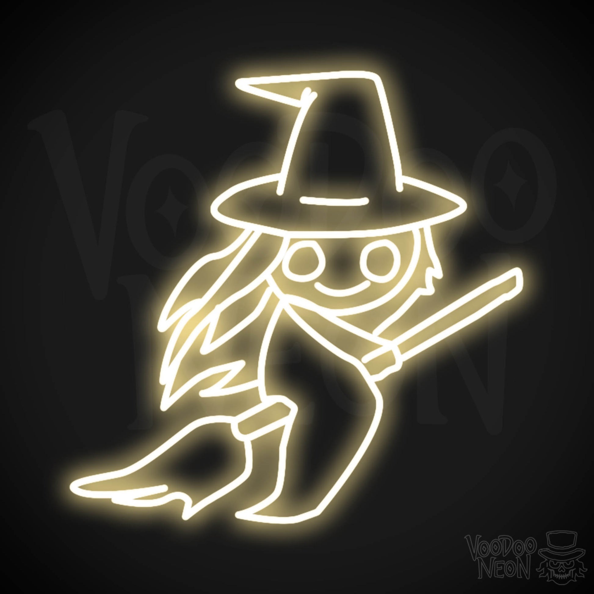 Witch On Broomstick Neon Sign - Neon Witch On Broomstick Wall Art - Halloween Signs - Color Warm White