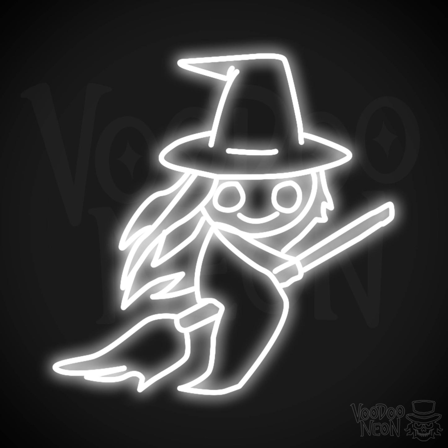 Witch On Broomstick Neon Sign - Neon Witch On Broomstick Wall Art - Halloween Signs - Color White