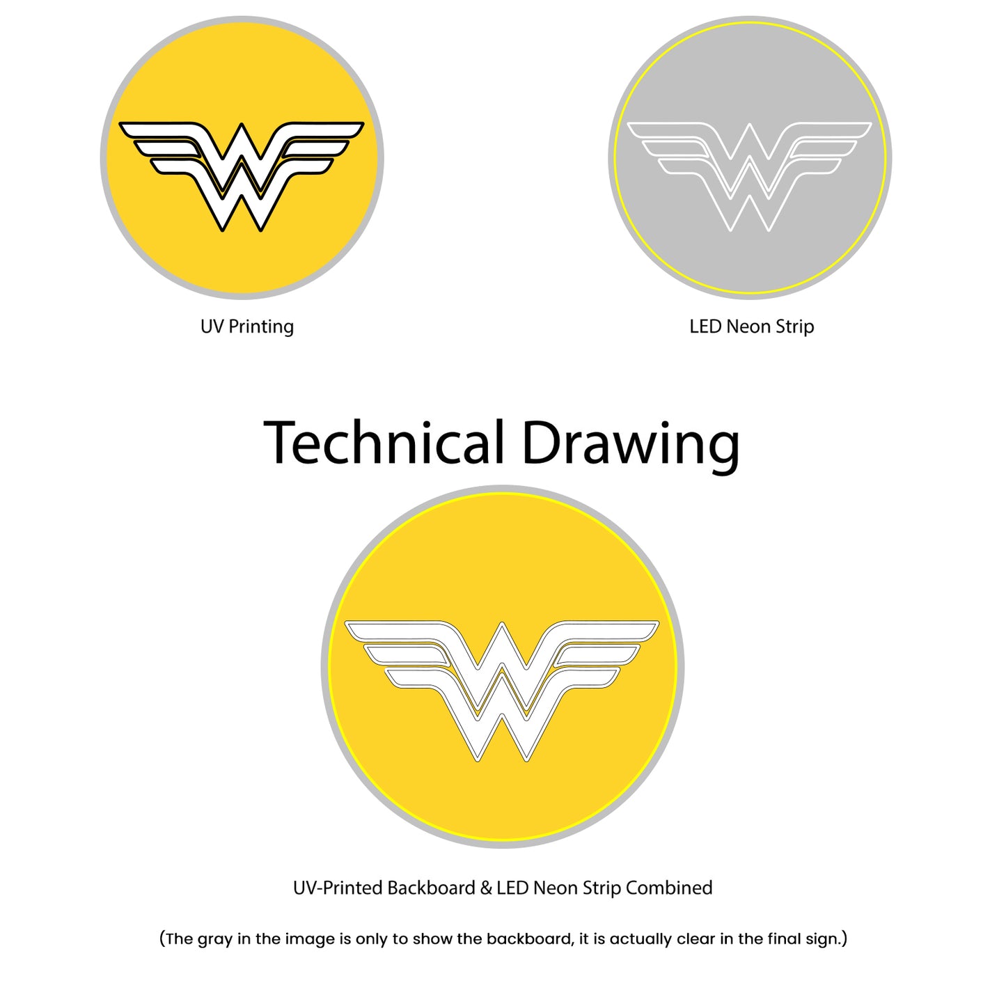 Wonder Woman Neon Sign - Technical Drawing